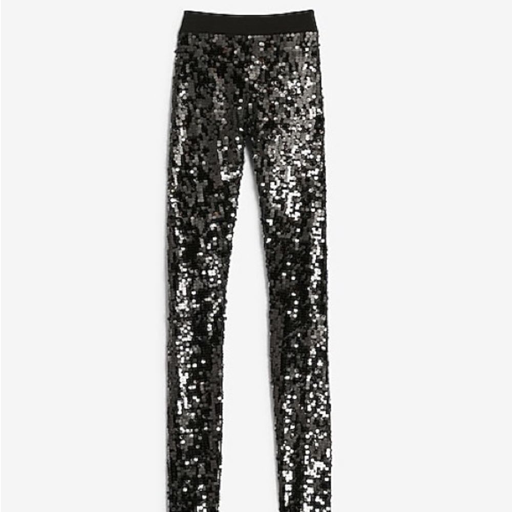 NWT Express Black High Waist Velvet Sequin Stretch Leggings HOLIDAY Size SMALL